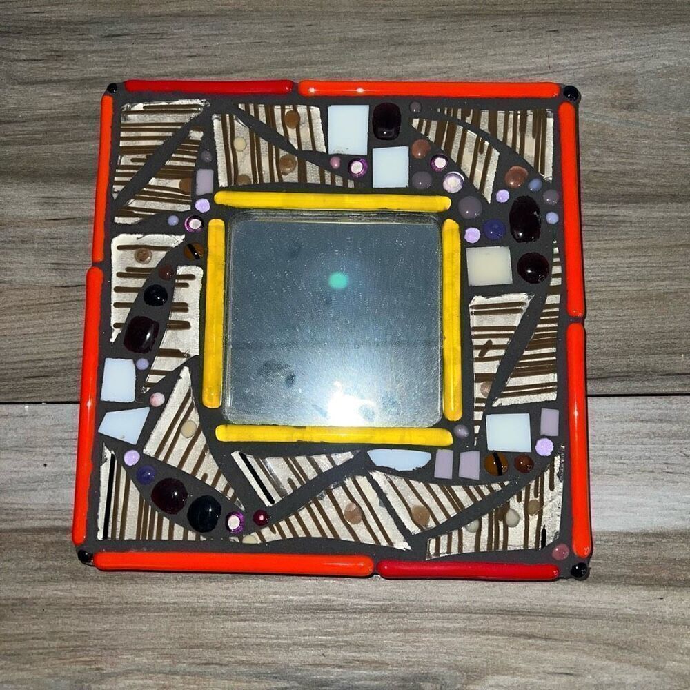 Abstract Signed Mirror Hand Made Ginger Kelly 2019 Artisan made 3D Brown Orange